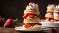 Strawberry tartlets with whipped cream and fresh strawberries on wooden table Royalty Free Stock Photo