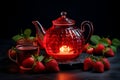 Strawberry teapot with candles Photo, Cottagecore simple living