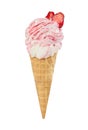 Strawberry-vanilla ice cream with fresh strawberries in waffle c Royalty Free Stock Photo