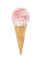 Strawberry-vanilla ice cream in waffle cone isolated on white Royalty Free Stock Photo