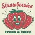 Funny strawberry cartoon illustration in retro style