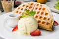 Strawberry waffle with Ice cream Royalty Free Stock Photo