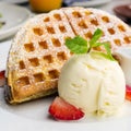 Strawberry waffle with Ice cream. Royalty Free Stock Photo