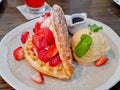 Strawberry Waffle on the wood table