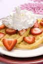Strawberry waffles with whipped cream Royalty Free Stock Photo