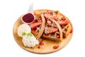 Strawberry waffles whit strawberry sauce and ice cream Royalty Free Stock Photo
