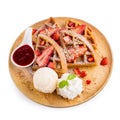 Strawberry waffles whit strawberry sauce and ice cream Royalty Free Stock Photo