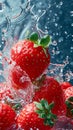 Strawberry water poster, splash of water, Solid color background, AI generated Royalty Free Stock Photo