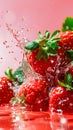 Strawberry water poster, splash of water, Solid color background, AI generated Royalty Free Stock Photo