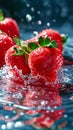 Strawberry water poster, splash of water, Solid color background, AI generated Royalty Free Stock Photo