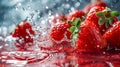 Strawberry water poster, splash of water, Solid color background, AI generated Royalty Free Stock Photo