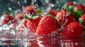 Strawberry water poster, splash of water, Solid color background, AI generated Royalty Free Stock Photo