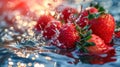 Strawberry water poster, splash of water, Solid color background, AI generated Royalty Free Stock Photo