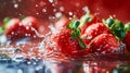 Strawberry water poster, splash of water, Solid color background, AI generated Royalty Free Stock Photo