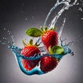 Strawberry Water Splash Strawberry Delight Flying Fruits Strawberries Mints Ice Cubes Water Splash Color Dripped Strawberry Royalty Free Stock Photo