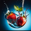 Strawberry Water Splash Strawberry Delight Flying Fruits Strawberries Mints Ice Cubes Water Splash Color Dripped Strawberry Royalty Free Stock Photo