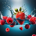 Strawberry Water Splash Strawberry Delight Flying Fruits Strawberries Mints Ice Cubes Water Splash Color Dripped Strawberry Royalty Free Stock Photo