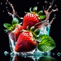 Strawberry Water Splash Strawberry Delight Flying Fruits Strawberries Mints Ice Cubes Water Splash Color Dripped Strawberry Royalty Free Stock Photo