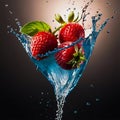 Strawberry Water Splash Strawberry Delight Flying Fruits Strawberries Mints Ice Cubes Water Splash Color Dripped Strawberry Royalty Free Stock Photo