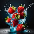 Strawberry Water Splash Strawberry Delight Flying Fruits Strawberries Mints Ice Cubes Water Splash Color Dripped Strawberry