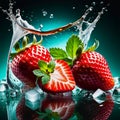 Strawberry Water Splash Strawberry Delight Flying Fruits Strawberries Mints Ice Cubes Water Splash Color Dripped Strawberry