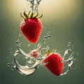 Strawberry Water Splash Strawberry Delight Flying Fruits Strawberries Mints Ice Cubes Water Splash Color Dripped Strawberry