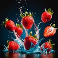 Strawberry Water Splash Strawberry Delight Flying Fruits Strawberries Mints Ice Cubes Water Splash Color Dripped Strawberry