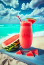 Strawberry watermelon refreshing cocktail drink tropical paradise beach vacation