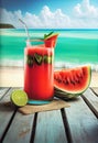 Strawberry watermelon refreshing cocktail drink tropical paradise beach vacation