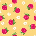 Strawberry and white flowers on yellow background