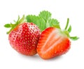 Strawberry. Whole berry and a half isolated on white Royalty Free Stock Photo