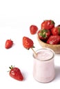 Strawberry yoghurt and bowl od strawberies