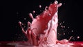 Strawberry yoghurt splash. Splashing and dripping pink liquid. Generative Ai illustration