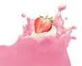 strawberry on Yoghurt splash , studio shot, strawberry