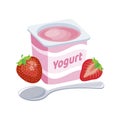 Strawberry yogurt plastic cup icon vector