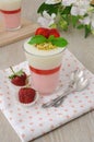 Strawberry yogurt dessert with pistachios Royalty Free Stock Photo