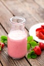 Strawberry yogurt with fresh berries, delicious drink, cocktail Royalty Free Stock Photo