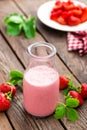 Strawberry yogurt with fresh berries, delicious drink, cocktail Royalty Free Stock Photo
