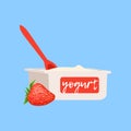 Strawberry yogurt, fresh and healthy dairy product vector illustration