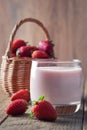 Strawberry yogurt. Fresh strawberry milk dessert