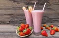 Strawberry yogurt fruit juice smoothie pink colorful fruit juice milkshake blend beverage healthy. Royalty Free Stock Photo