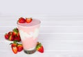 Strawberry yogurt fruit juice smoothie pink colorful fruit juice milkshake. Royalty Free Stock Photo