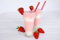 Strawberry yogurt fruit juice smoothie pink colorful fruit juice milkshake. Royalty Free Stock Photo