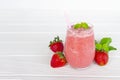 Strawberry yogurt fruit juice smoothie pink colorful fruit juice milkshake. Royalty Free Stock Photo