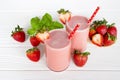 Strawberry yogurt fruit juice smoothie pink colorful fruit juice milkshake. Royalty Free Stock Photo