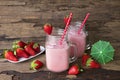 Strawberry yogurt fruit juice smoothie pink colorful fruit juice milkshake . Royalty Free Stock Photo