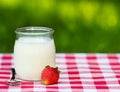 Strawberry Yogurt in a glass jar Royalty Free Stock Photo