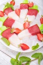 Strawberry yogurt ice cream popsicles with mint . Royalty Free Stock Photo