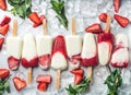 Strawberry yogurt ice cream popsicles with mint Royalty Free Stock Photo