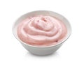 Strawberry yogurt isolated on white background